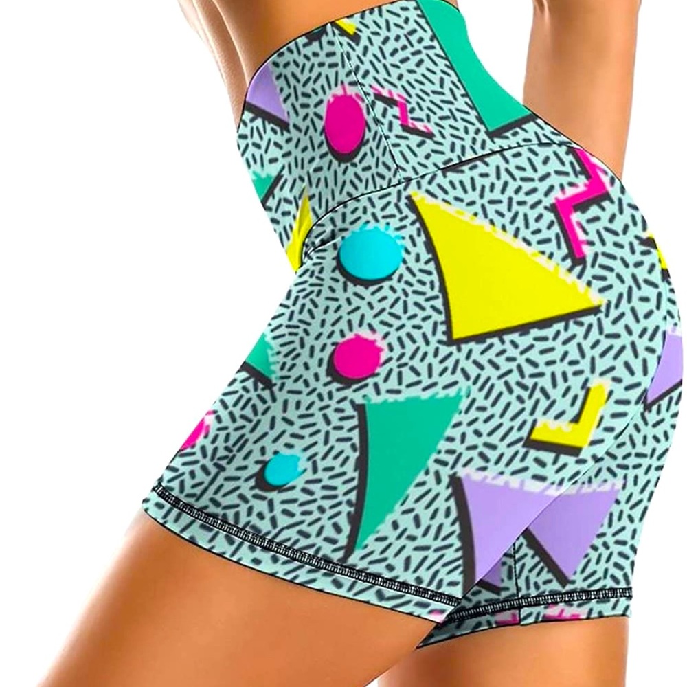 XINQIXAA 80s spandex shorts S Yoga Workout Shorts High Waist Running Active neon